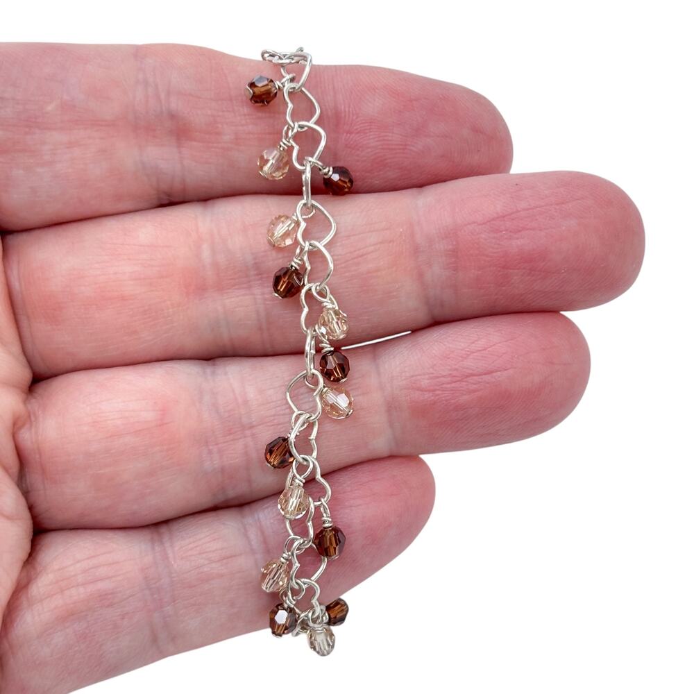 Vintage Sterling Silver 925 Brown Crystal Dangle Bracelet 7"